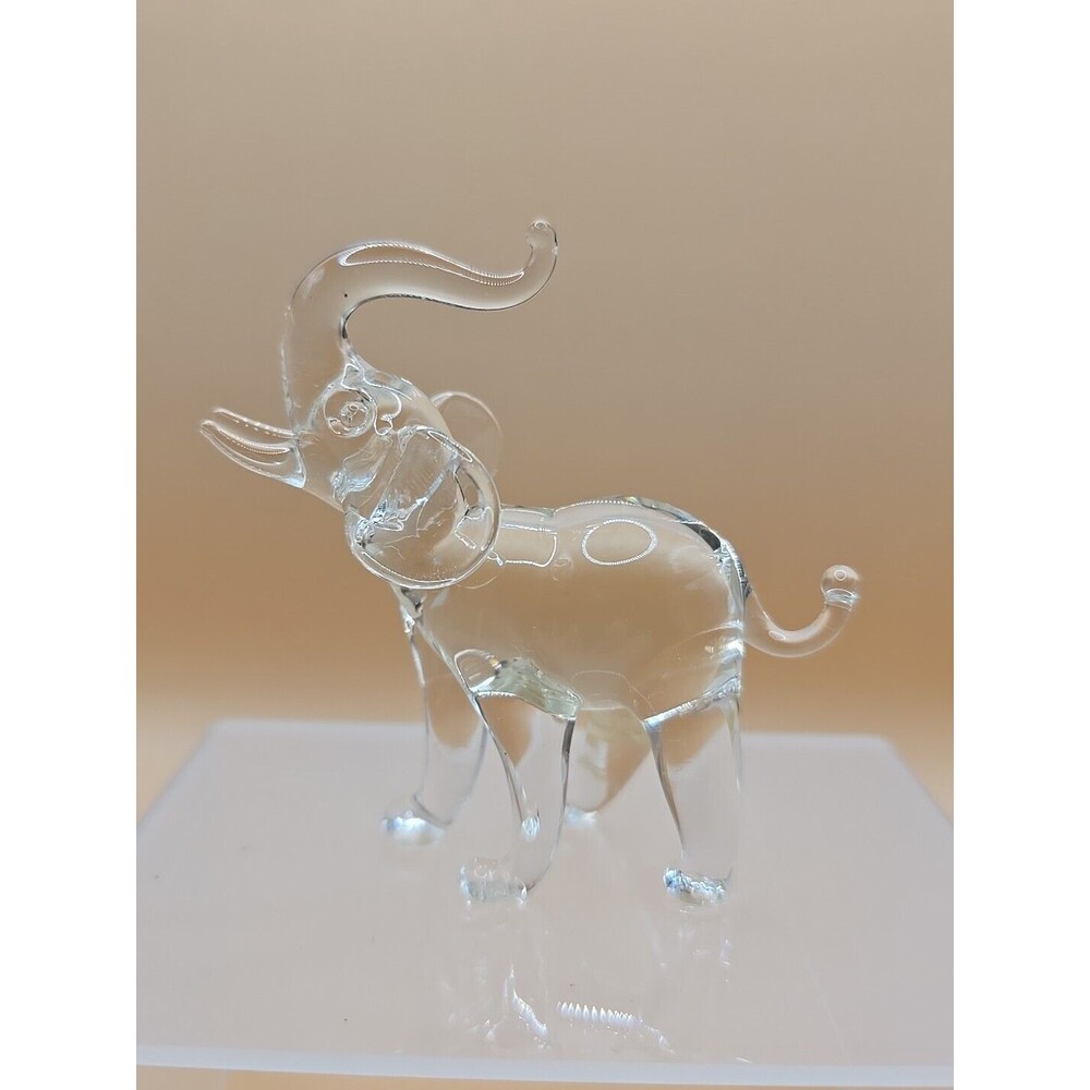 Vintage Hand Blown Clear Glass Elephant 012524